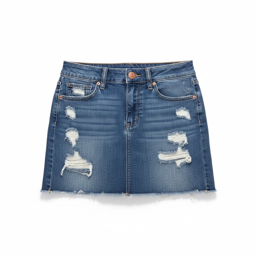American‎ Eagle 4 Blue Womens Distressed Denim Mini Skirt Raw Hem Casual Summer